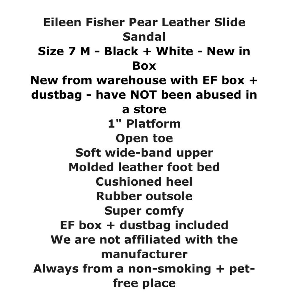 Eileen Fisher Pear Sandals 7 Slides Black + White Molded Leather Footbed NIB - Picture 2 of 14
